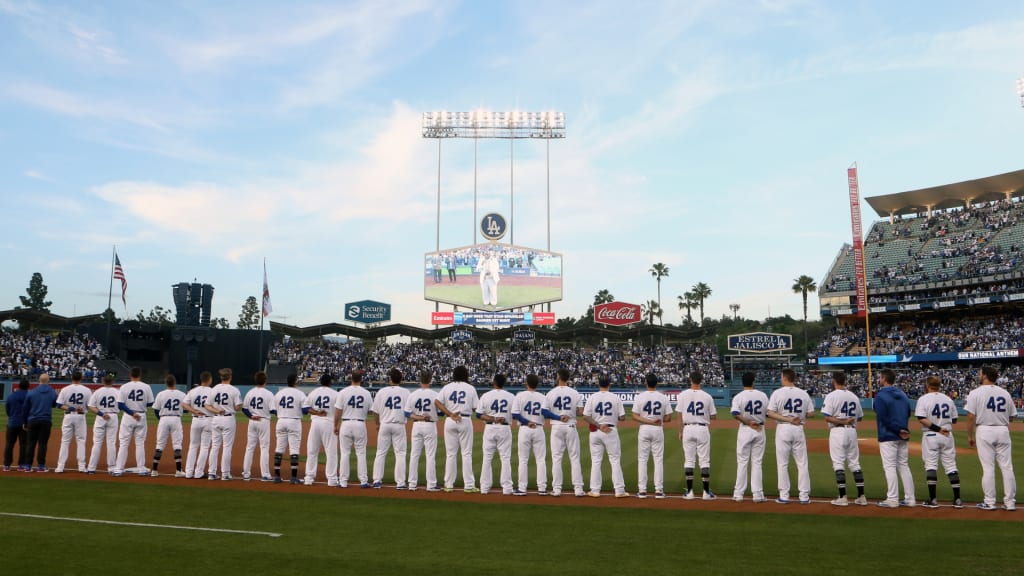 Jackie Robinson's 42 in Dodger blue for all uniforms on April 15