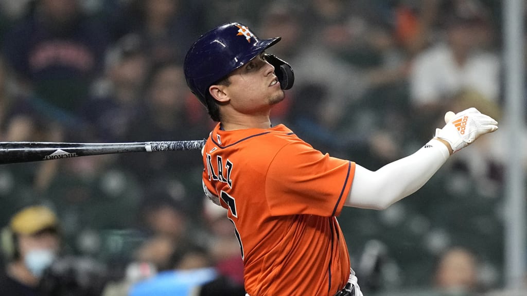 Houston Astros left fielder Aledmys Diaz watches the pitch in the