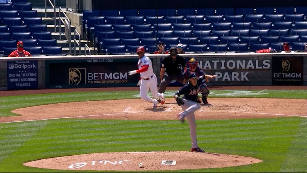 Max Fried exits after being hit by comebacker