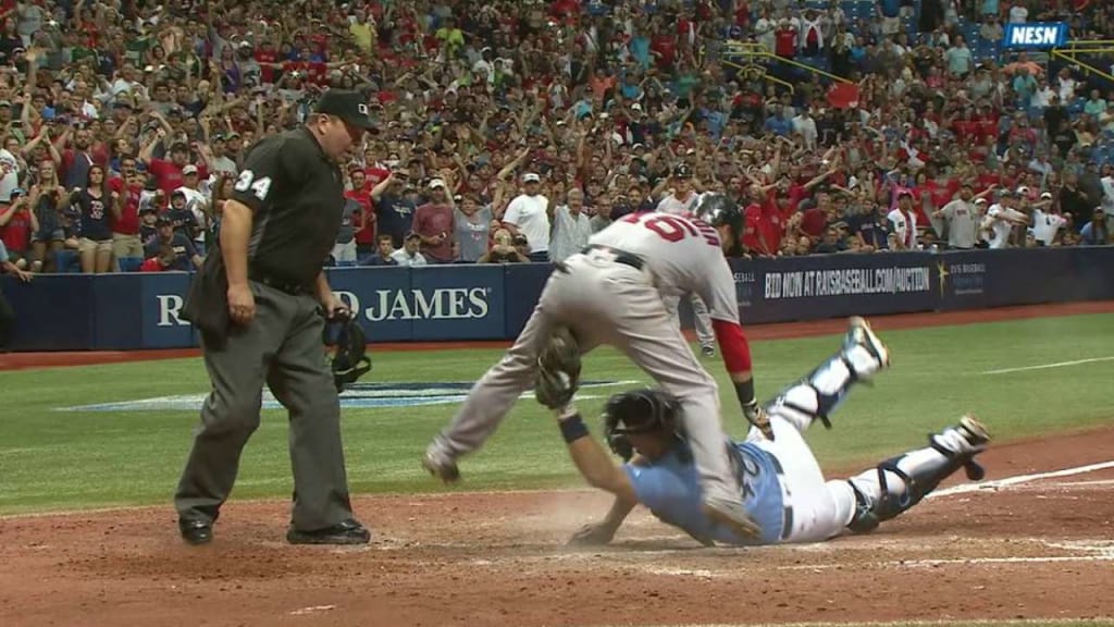 Pedroia dances around to score