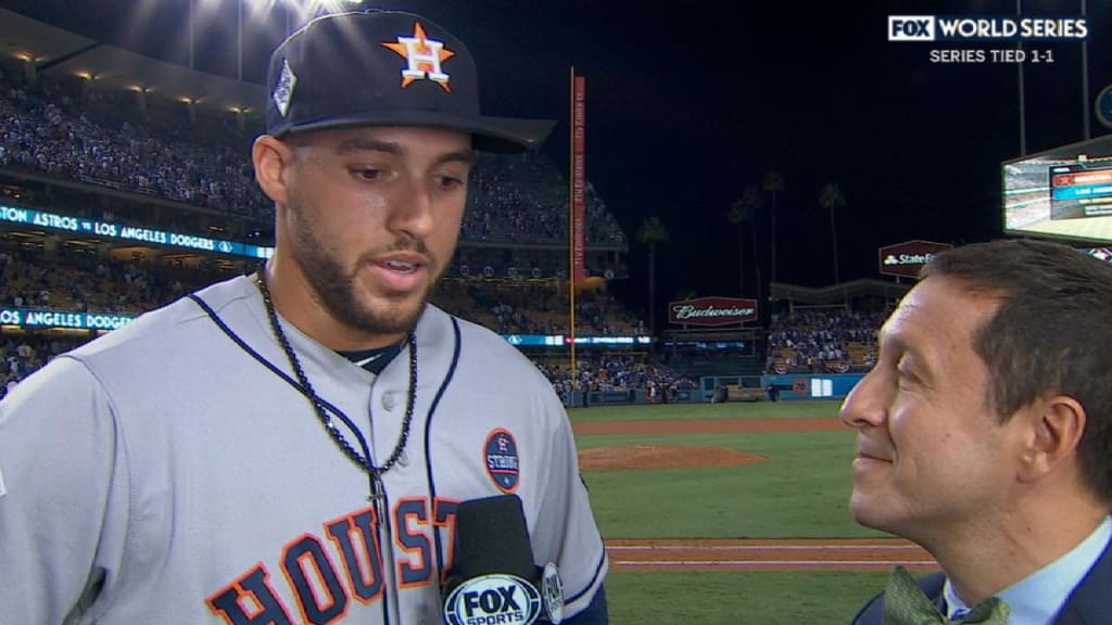 Marwin Gonzalez points to 'Houston Strong' patch after tying HR