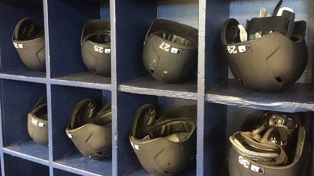 "They're very cool, very different, very different for the Yankees," Alex Rodriguez said of the helmets. (Bryan Hoch)
