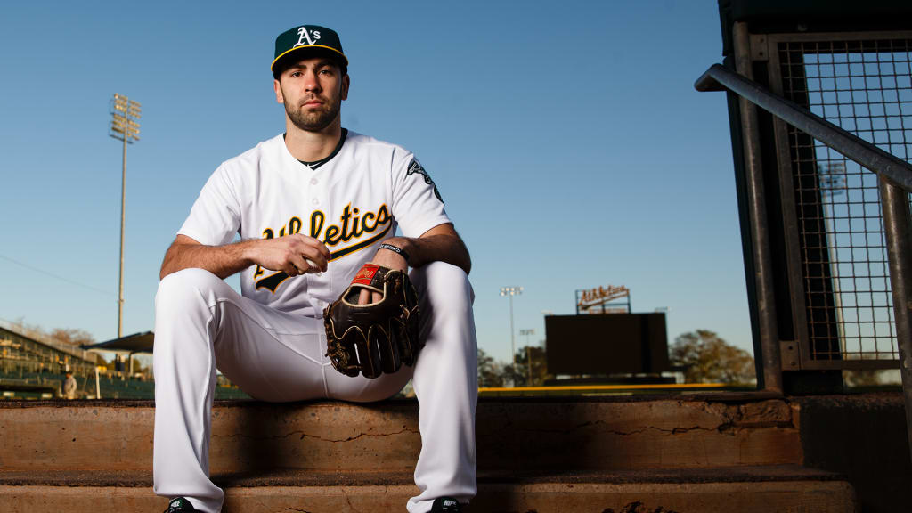 Oakland Athletics relief pitcher Lou Trivino rides the bullpen