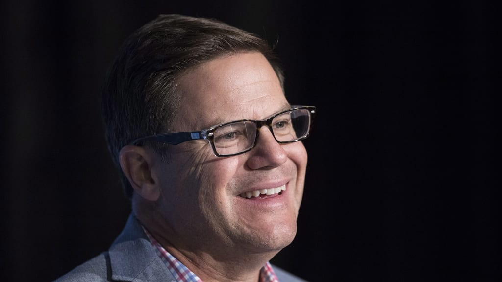 Toronto Blue Jays baseball team general manager Ross Atkins attends an end of season news conference in Toronto, Tuesday, Oct. 2, 2018. (Chris Young/The Canadian Press via AP)