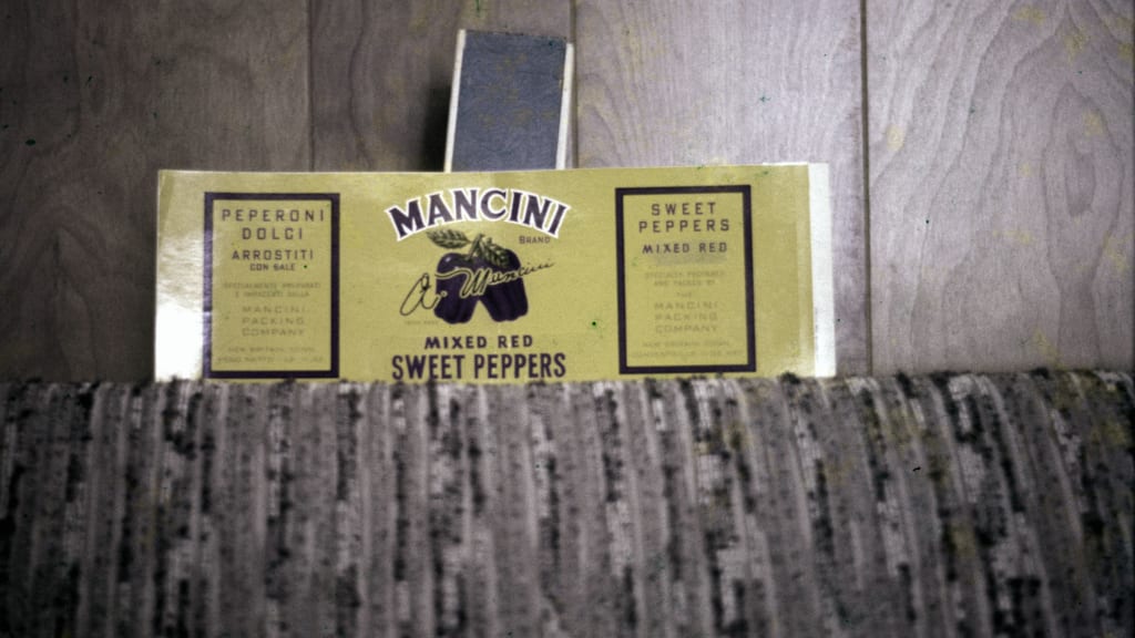 Vintage Mancini packaging label from late 1950s, early 1960s.