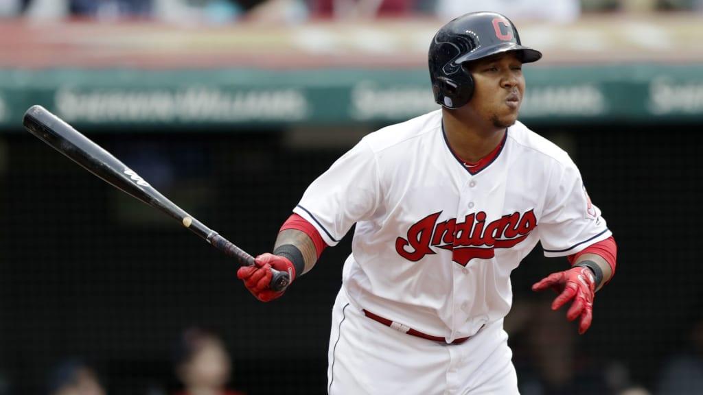 Cleveland Indians' Jose Ramirez watches his two-run home run off Detroit Tigers starting pitcher Michael Fulmer during the second inning of a baseball game Thursday, April 12, 2018, in Cleveland. (AP Photo/Tony Dejak)