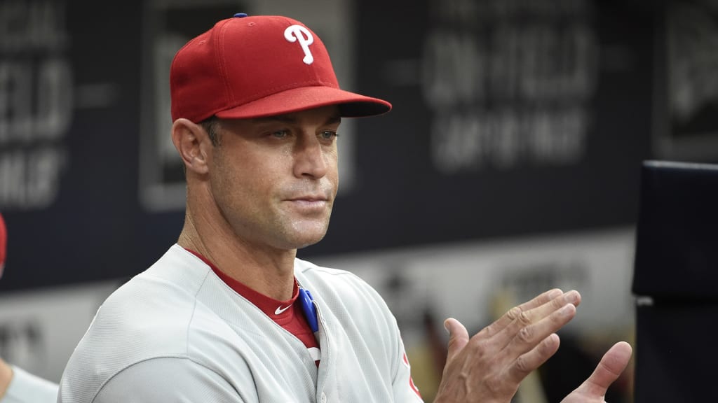 SAN DIEGO, CA - AUGUST 10: Gabe Kapler #22 of the Philadelphia Phillies looks on before a baseball game against the San Diego Padres at PETCO Park on August 10, 2018 in San Diego, California. (Photo by Denis Poroy/Getty Images)