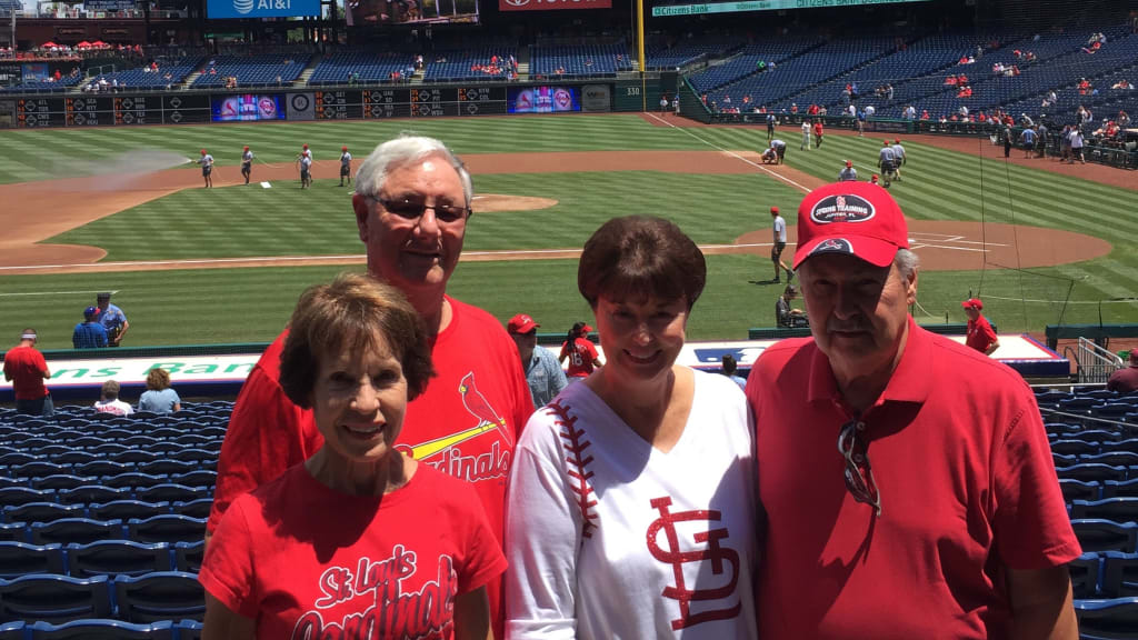 From left to right: Barb and Larry Bellm and Emma and Don Emde at Citizens Bank Park in 2018 on a Cardinals road trip