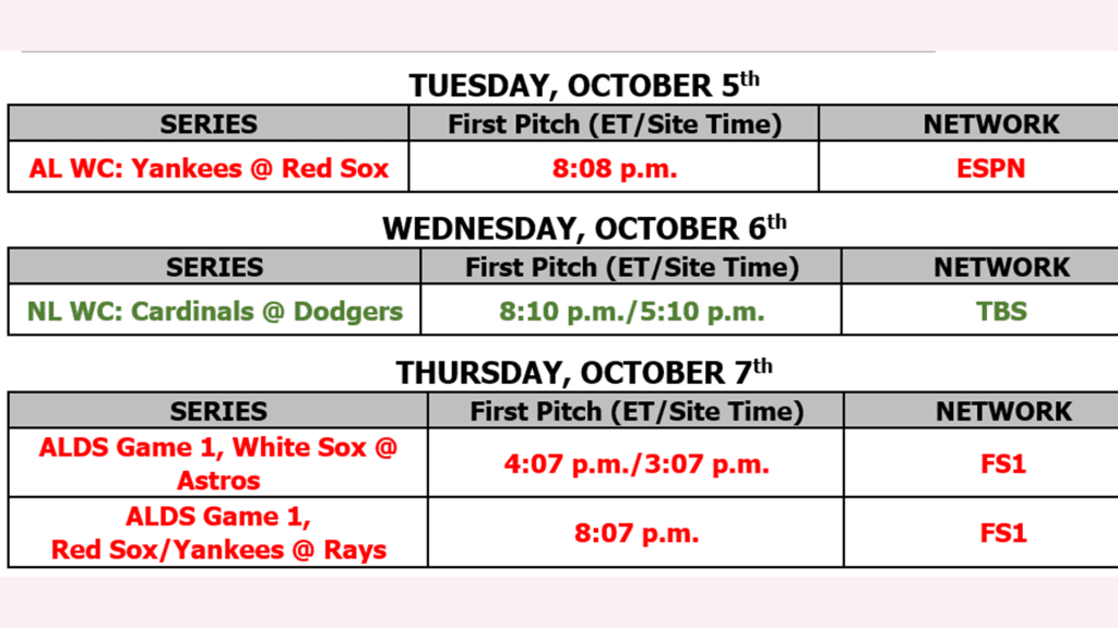 MLB releases broadcast schedule for NLDS Games 1 & 2 - True Blue LA