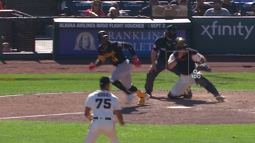 The ball sails past Pittsburgh Pirates first baseman Ben Gamel on