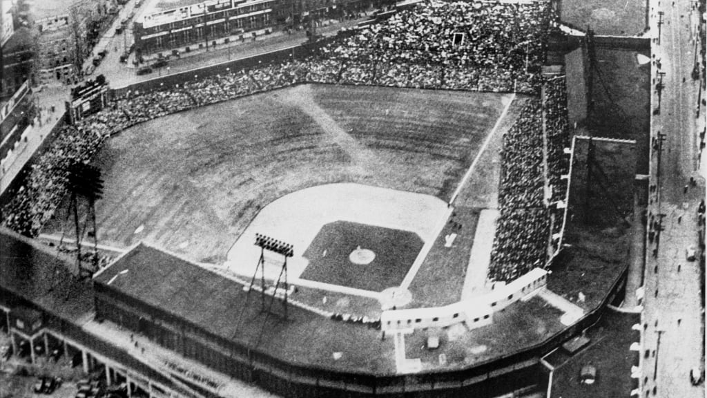 An undated aerial view of Crosley Field, the Reds' home from 1912-70, built under Garry Herrmann.
