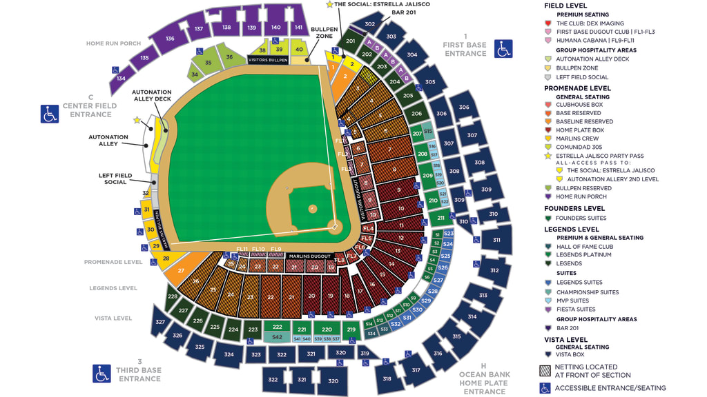 Marlins Park Seat Map - Netting | Miami Marlins