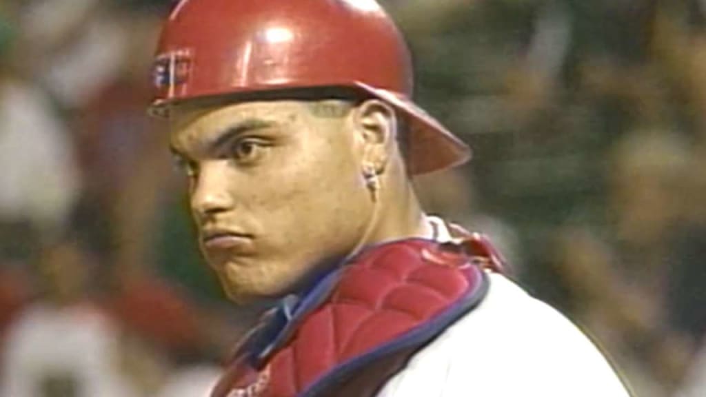 Detroit Tigers' Ivan Rodriguez, of Puerto Rico, watches one of his