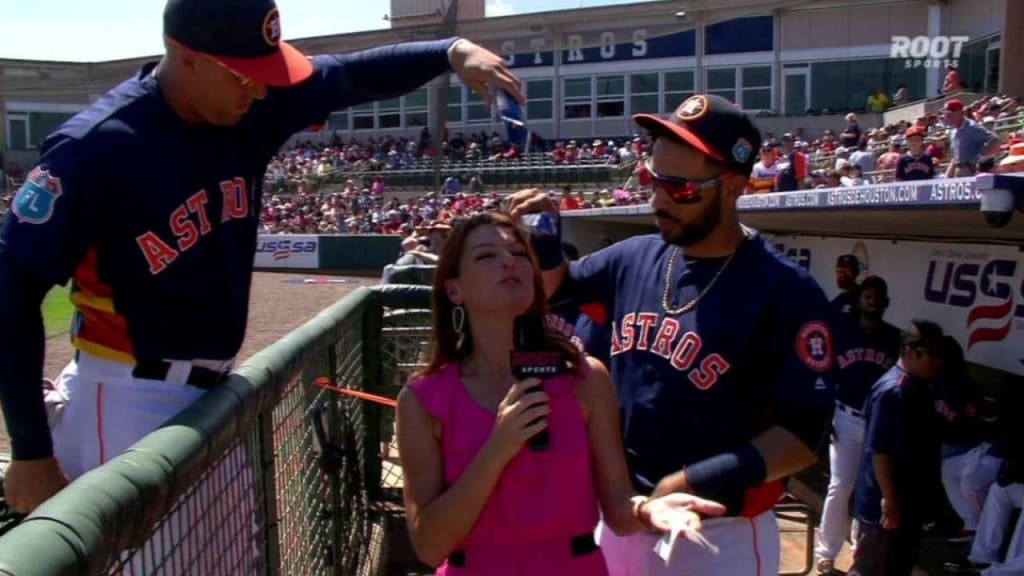 Astros reporter Julia Morales had some fun in the A's giant Dennis