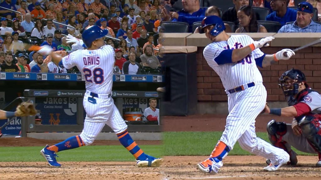 New York Mets' J.D. Davis (28) celebrates hitting a home run against the  Cleveland Indians during