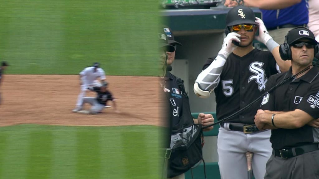 Yolmer Sanchez came prepared with his own makeshift replay review satchel  and paper cup phone system