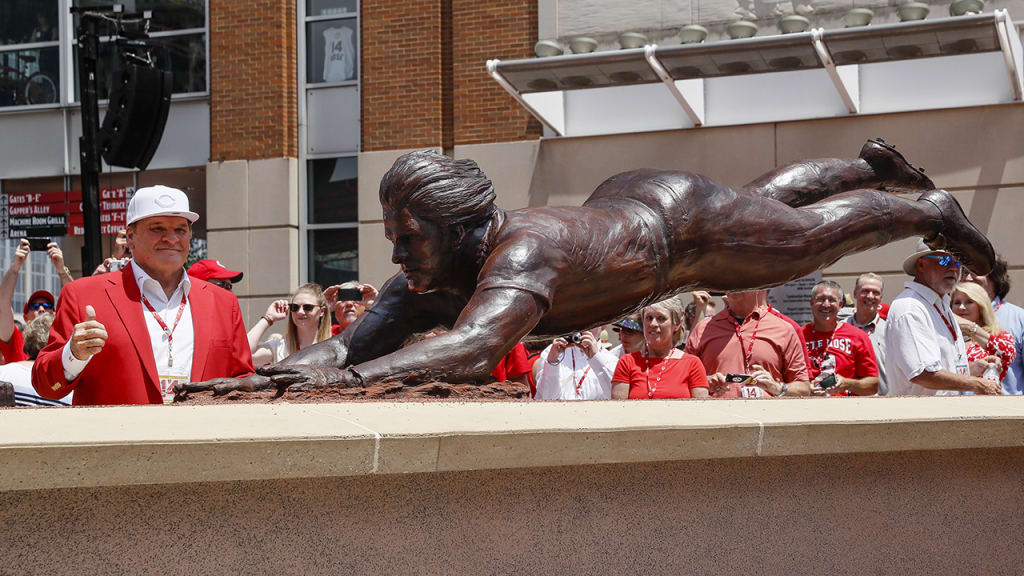 Former Reds player Pete Rose at the dedication of his statue outside Great American Ball Park on Saturday. (AP Photo/John Minchillo)
