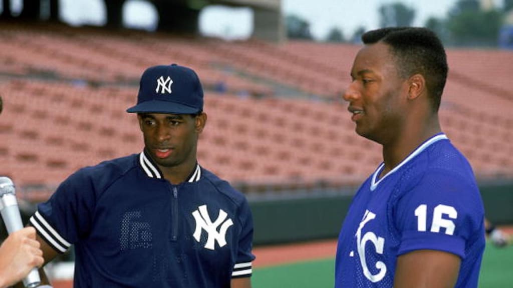 Deion Sanders New York Yankees 1990 Home Baseball Throwback 