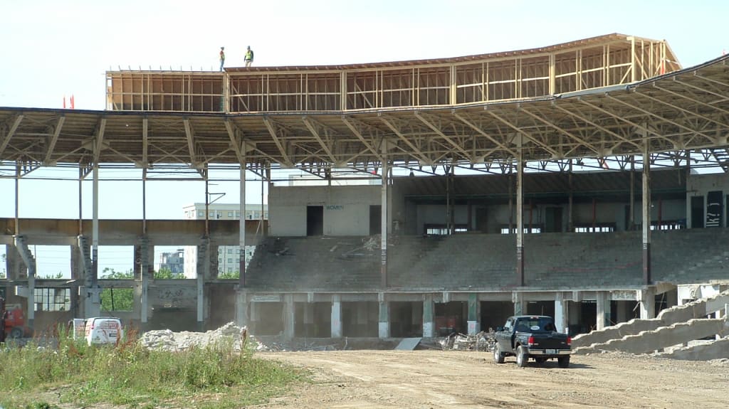 Stadium under construction. Courtesy Heartland Design.