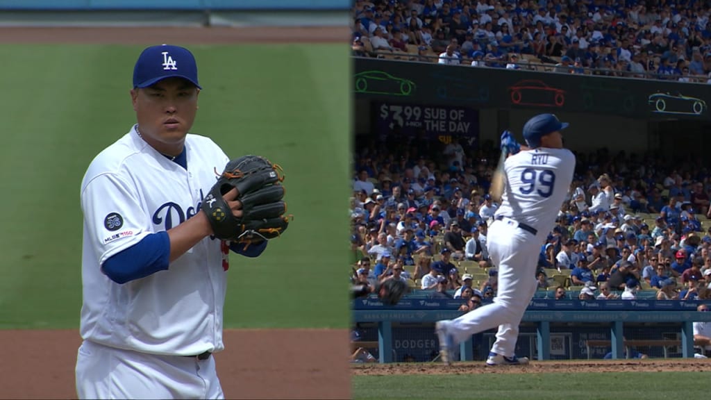 Ryu K's 8, hits 1st career HR
