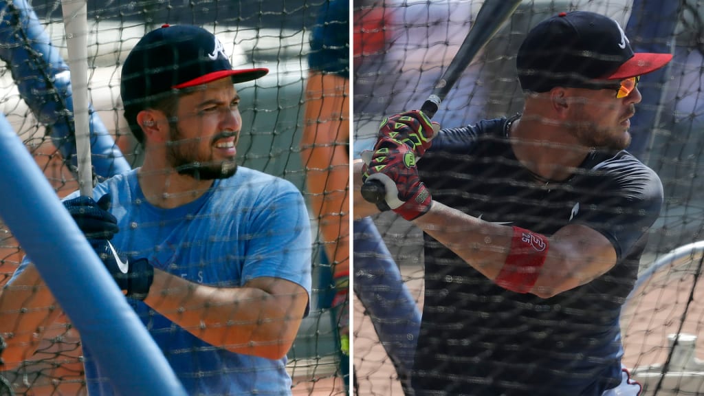 Travis d'Arnaud of the Atlanta Braves is interviewed after their 9 to