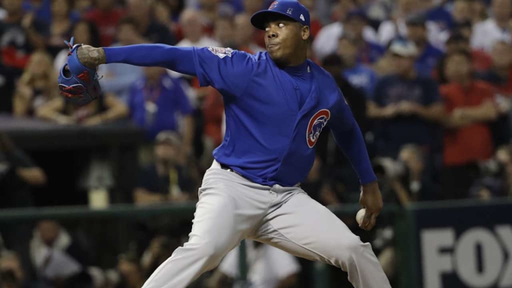 Cubs star pitcher Aroldis Chapman celebrates World Series in