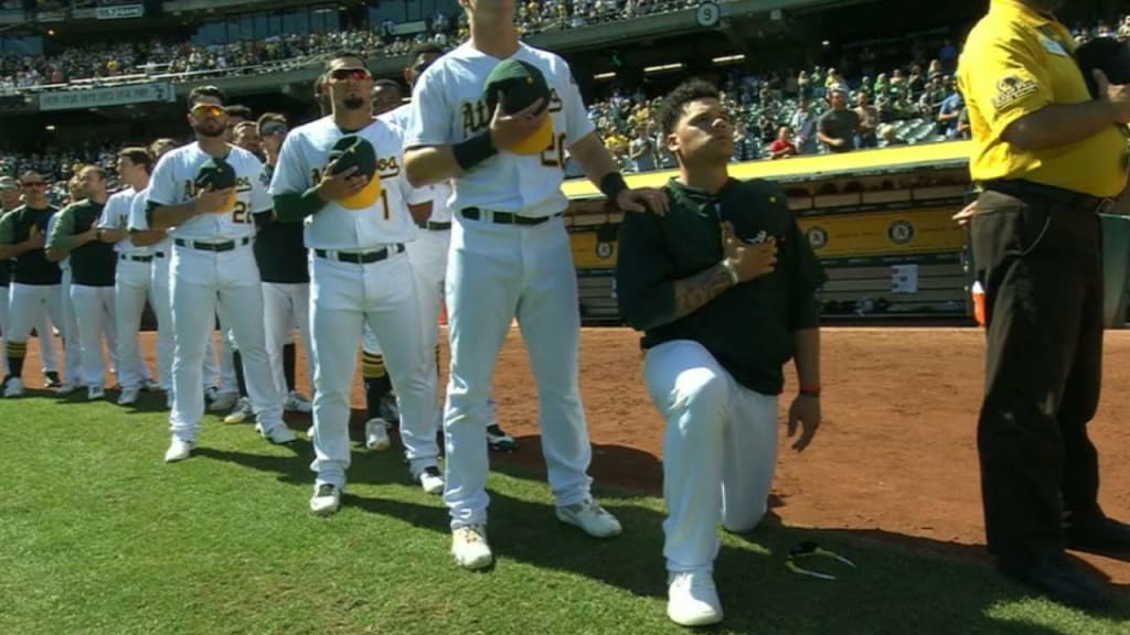 Oakland A's Bruce Maxwell first MLB player to kneel during anthem