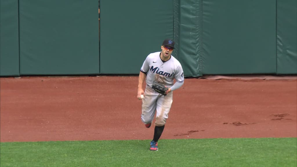 Miami Marlins' Adam Duvall works on swing in spring training