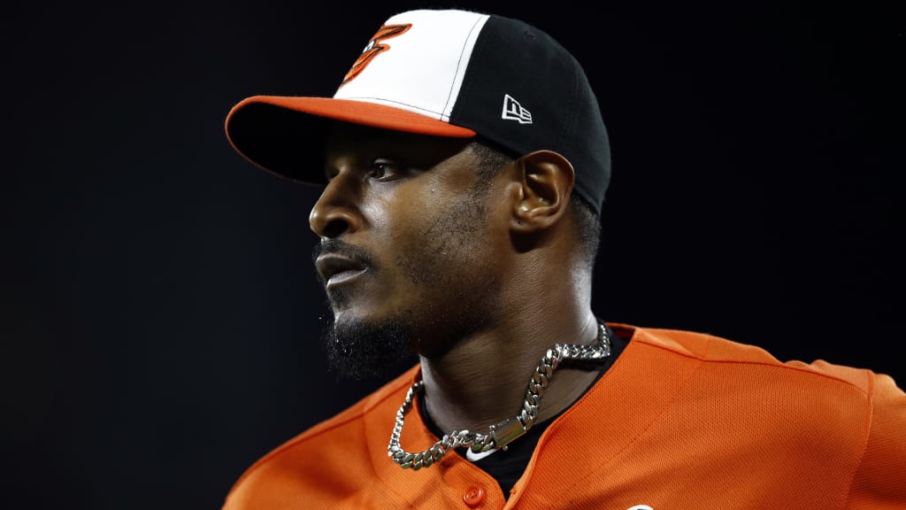 Baltimore Orioles right fielder Adam Jones runs off the field between innings of the second baseball game of a doubleheader against the Houston Astros, Saturday, Sept. 29, 2018, in Baltimore. (AP Photo/Patrick Semansky)