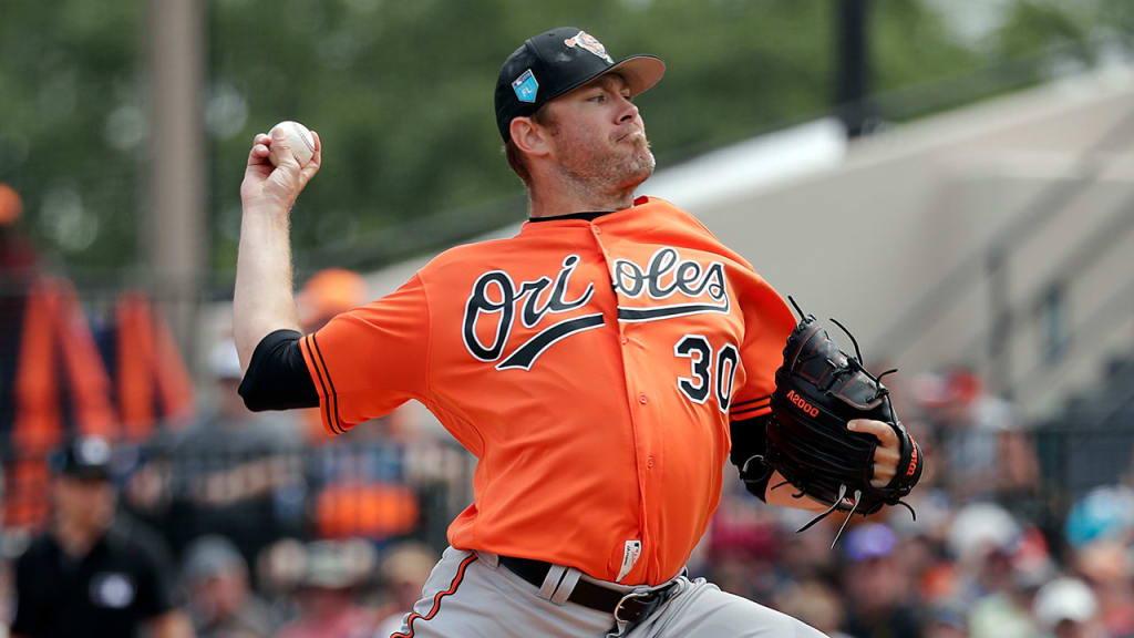 Orioles starter Chris Tillman pitches against the Tigers in the first inning of a Spring Training game on March 19, 2018, in Lakeland, Fla.