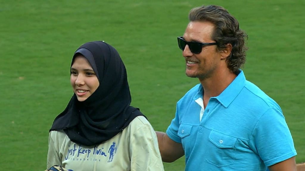 Matthew McConaughey visits students at the Texas Rangers Youth