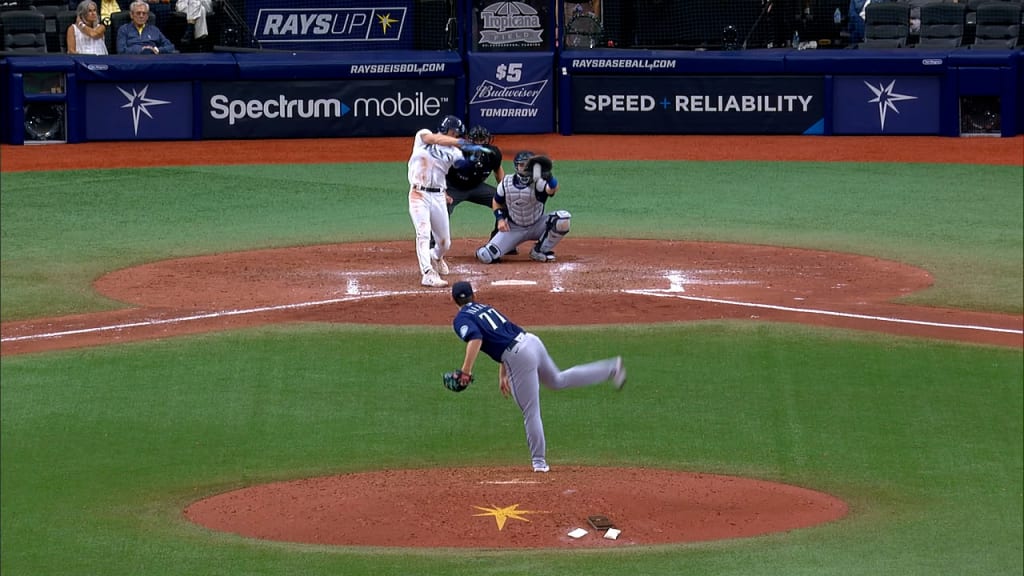 ST. PETERSBURG, FL - APR 23: Tampa Bay Rays outfielder Brett Phillips (35)  at bat during the MLB regular season game between the Boston Red Sox and  the Tampa Bay Rays on