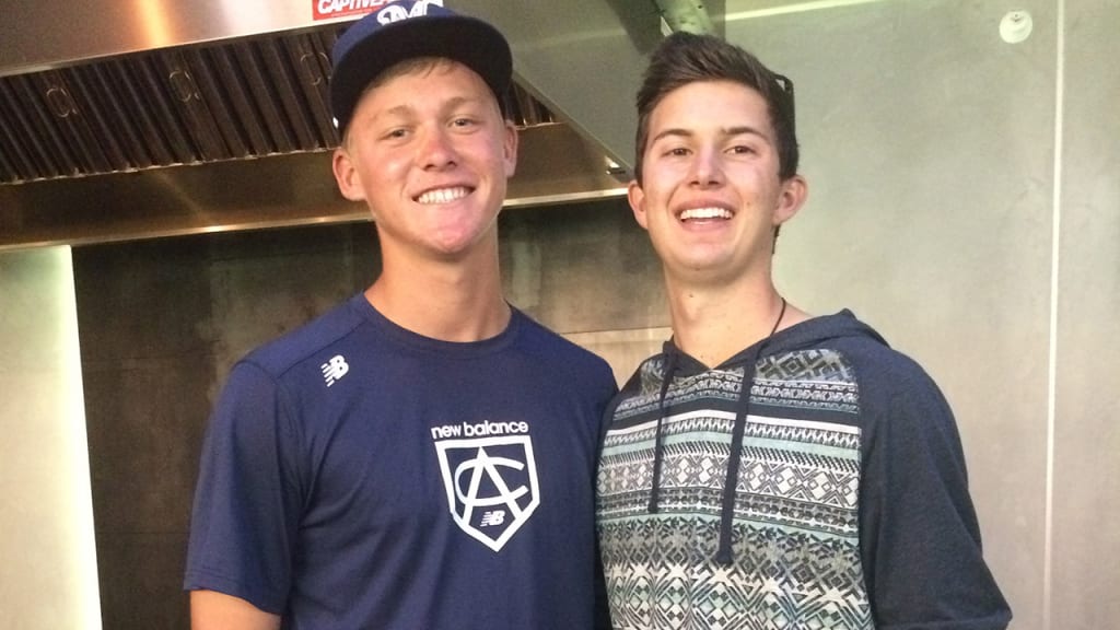 Draft prospect Kyle Stowers with his longtime friend Jason Lyon, who passed away in 2015.