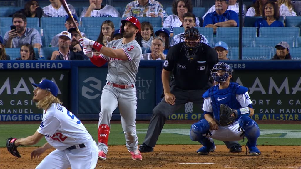 Injured Bryce Harper homers in Phillies win vs. Dodgers, out