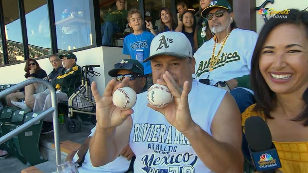 Chad Pinder smoked a foul ball behind him that left a Petco Park