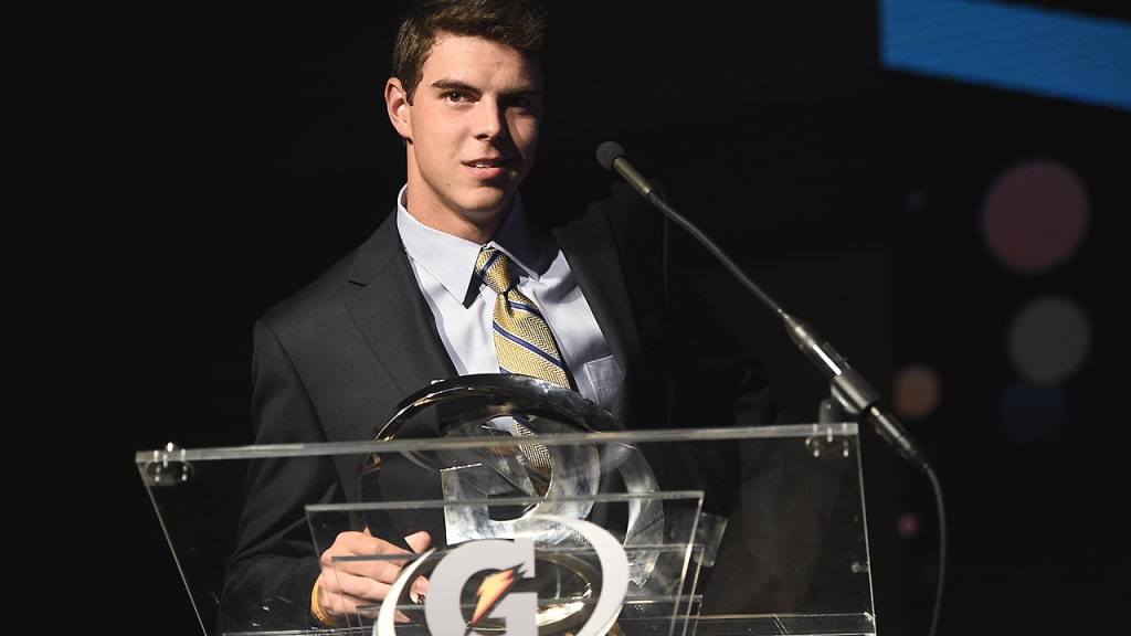 MacKenzie Gore accepts his Gatorade Male Athlete of the Year Award on Tuesday. (AP)