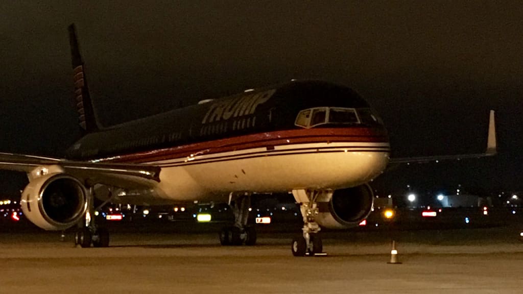 Giants broadcaster Jon Miller shared a photograph of Donald Trump's plane with MLB.com.