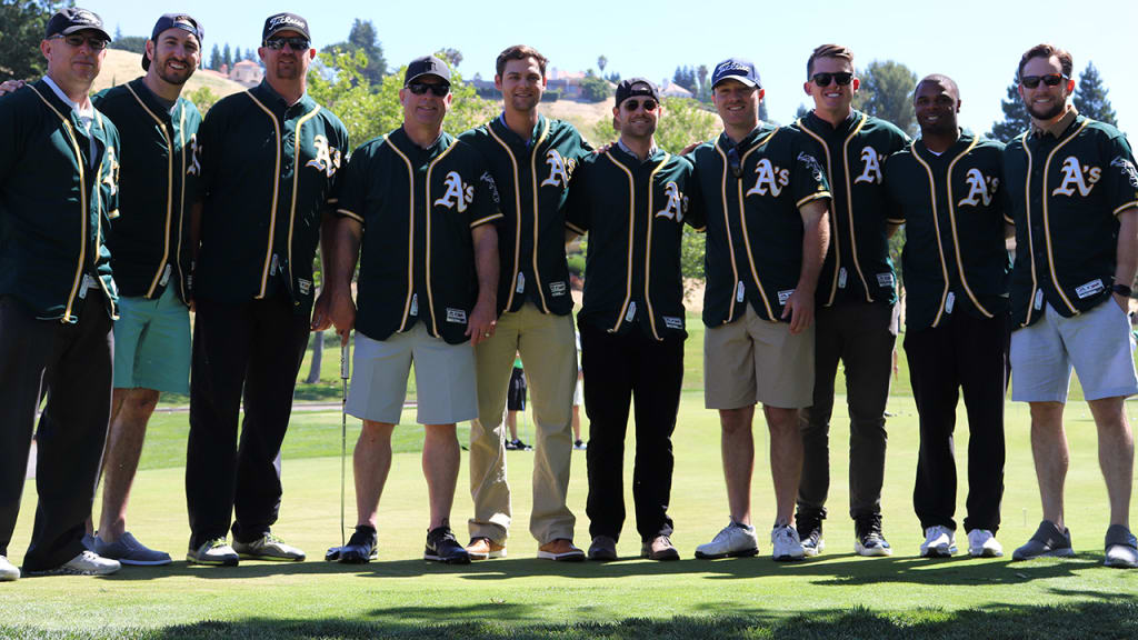 The 35th Annual Oakland A's Community Fund Golf Classic was held Monday. From left: Darren Bush, Adam Rosales, Scott Emerson, Chip Hale, Chad Pinder, Daniel Coulombe, Jeremy Dowdy, Ryon Healy, Rajai Davis and Jed Lowrie.