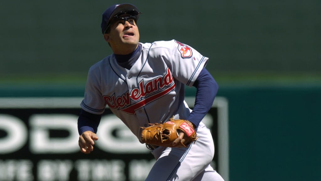 KANSAS CITY, MO - APRIL 8: Omar Vizquel #13 of the Cleveland Indians looks to field a pop fly during the MLB game against the Kansas City Royals at Kauffman Stadium on April 8, 2004 in Kansas City, Missouri. The Indians defeated the Royals 6-1. (Photo by John Williamson/MLB Photos via Getty Images)