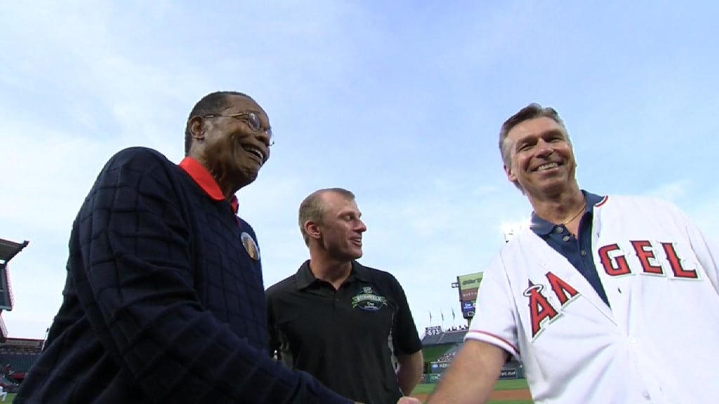 ANAHEIM, CA - APRIL 25: Hall of Fame Rod Carew stands with his wife Rhonda  Carew, and the Dr. Ralf Reuland, the father of the man whose heart Carew  received in a