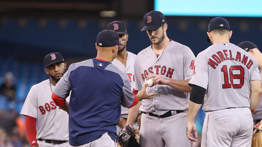 TORONTO, ON - AUGUST 7: Drew Pomeranz #31 of the Boston Red Sox exits the game as he is relieved by manager Alex Cora #20 in the fifth inning during MLB game action against the Toronto Blue Jays at Rogers Centre on August 7, 2018 in Toronto, Canada. (Photo by Tom Szczerbowski/Getty Images)