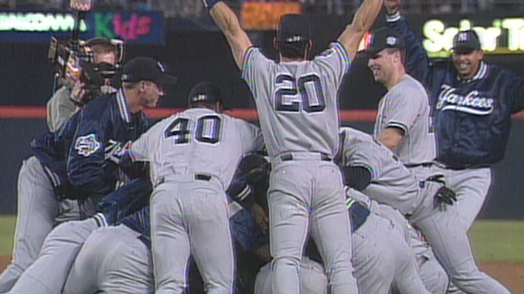 Chuck Knoblauch of the New York Yankees celebrates his two- run