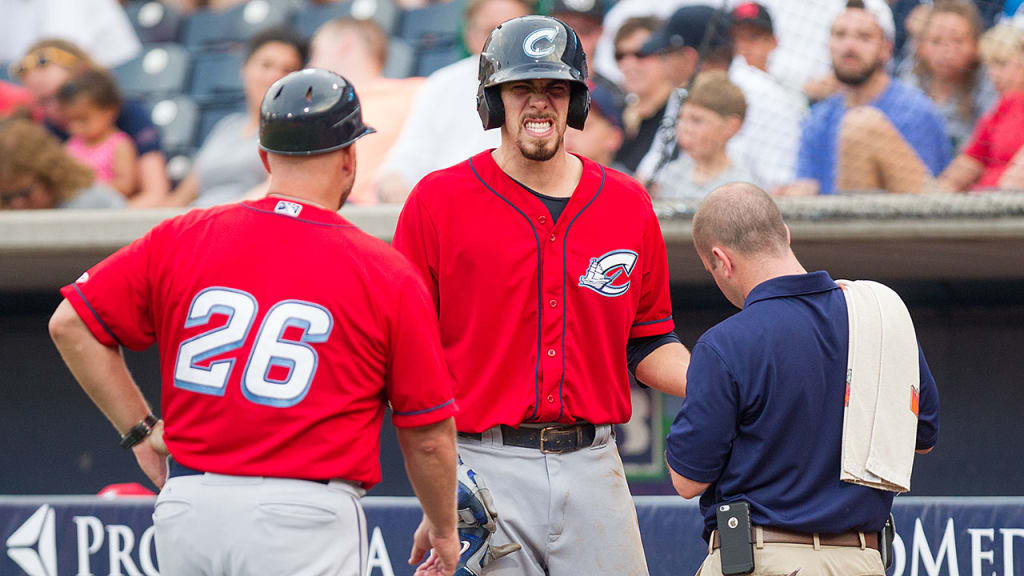 Bradley Zimmer left Wednesday's game immediately after getting hit in the hand by a pitch. (MiLB.com)