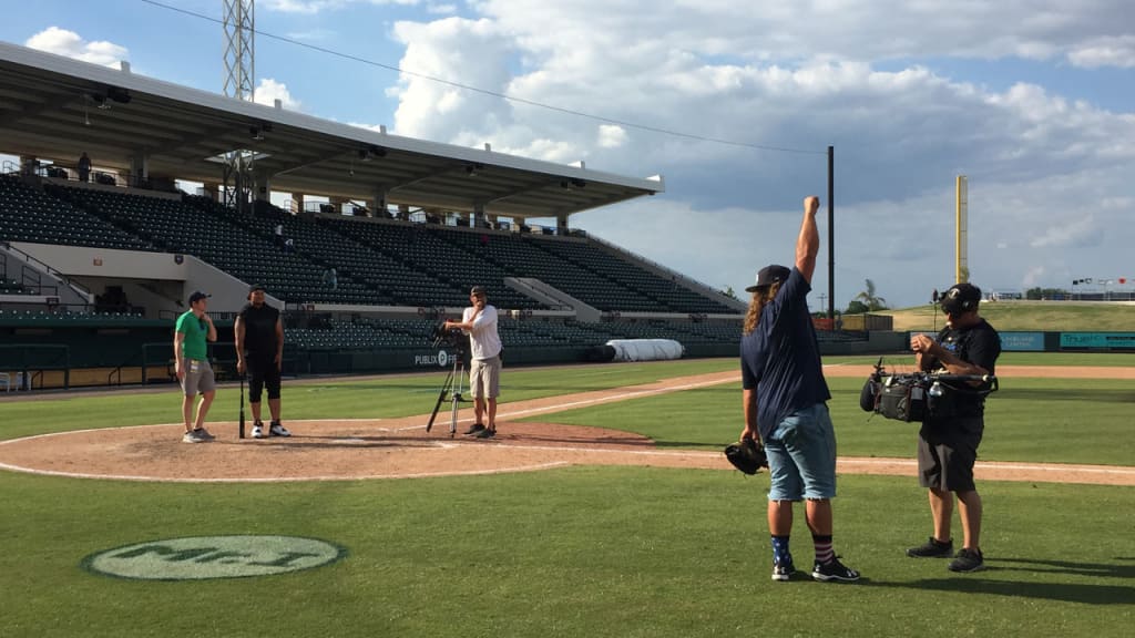 Miguel Cabrera prepares to shoot a "Diesel Brothers" segment at Joker Marchant Stadium. (Tigers)