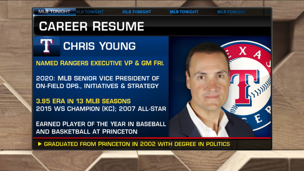 Texas Rangers General Manager Chris Young presents newly signed