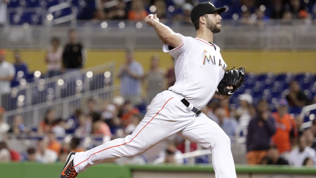 Miami Marlins relief pitcher Kyle Barraclough delivers during the ninth inning of a baseball game against the San Francisco Giants, Monday, June 11, 2018, in Miami. The Marlins won 7-5. (AP Photo/Lynne Sladky)