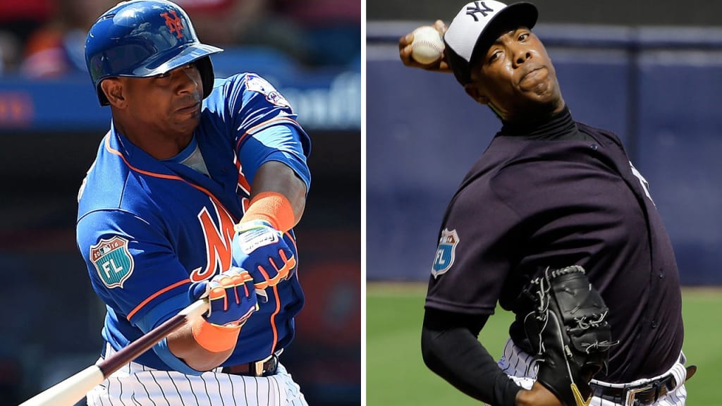 Will Yoenis Cespedes (left) or Aroldis Chapman perform a memorable feat in '16? Only time will tell.
