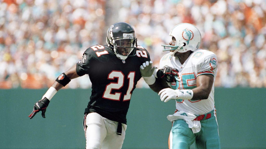Defensive back Deion Sanders of the Atlanta Falcons in action