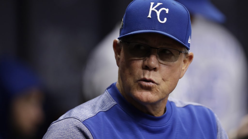Kansas City Royals manager Ned Yost during the first inning of a baseball game against the Tampa Bay Rays Monday, Aug. 20, 2018, in St. Petersburg, Fla. (AP Photo/Chris O'Meara)