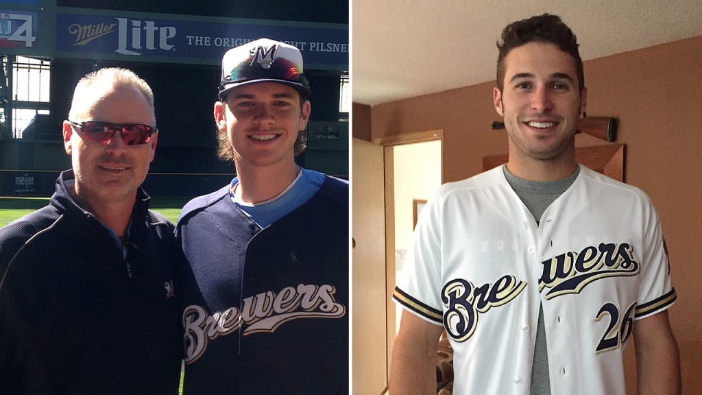 Shawn Whalen attended the Brewers' pre-Draft workout with Brady (left), and Milwaukee picked Caleb on Saturday (right). (Whalen family)